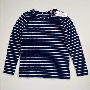 Vineyard Vines Girls Navy White Striped Graphic Long sleeve Tee Large 14 NWT